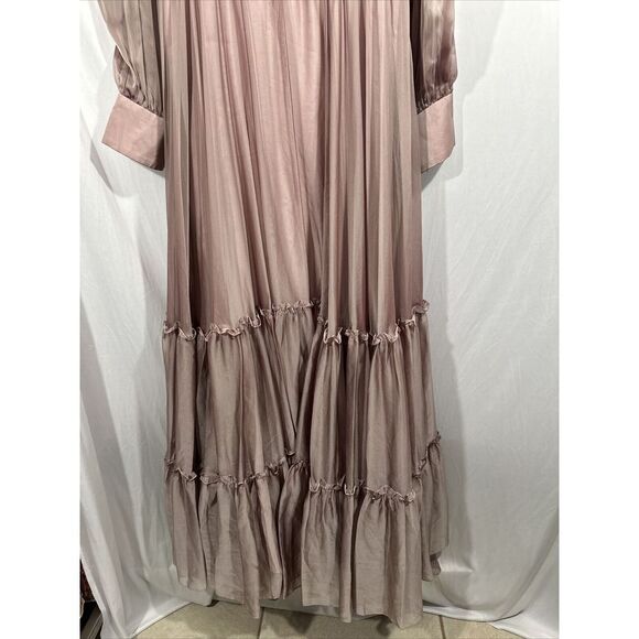 NWD $598 Mac Duggal [ 12 ] Faux Wrap long Sleeve Tiered Gown in Mocha Pink #S976 - Picture 8 of 16